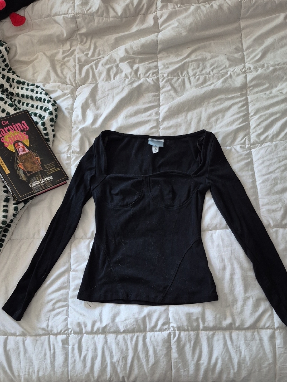 Target Black Long-Sleeve Square-Neck Fitted Top